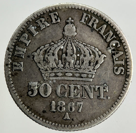 1867 France 50 Centimes Silver Coin | Fine Collectable Grade
