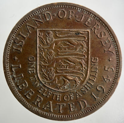 1945 Jersey 1/12 One Twelfth Of A Shilling Coin | Fine Collectable Grade
