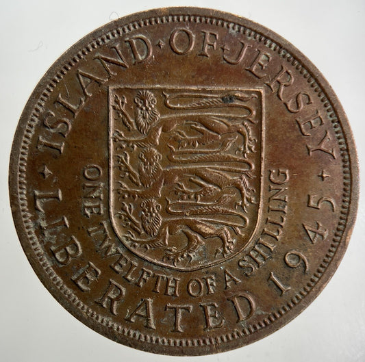 1945 Jersey 1/12 One Twelfth Of A Shilling Coin | Fine Collectable Grade