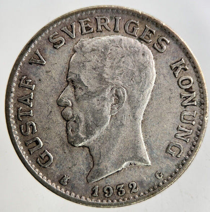 1932 Sweden 1 Krona Silver Coin | Fine Collectable Grade