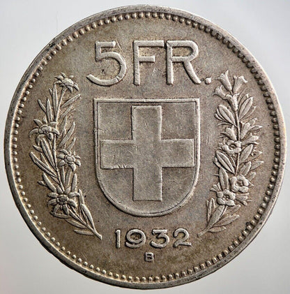 1932-B Swiss 5 Francs Silver Coin | Very High Grade | a3261