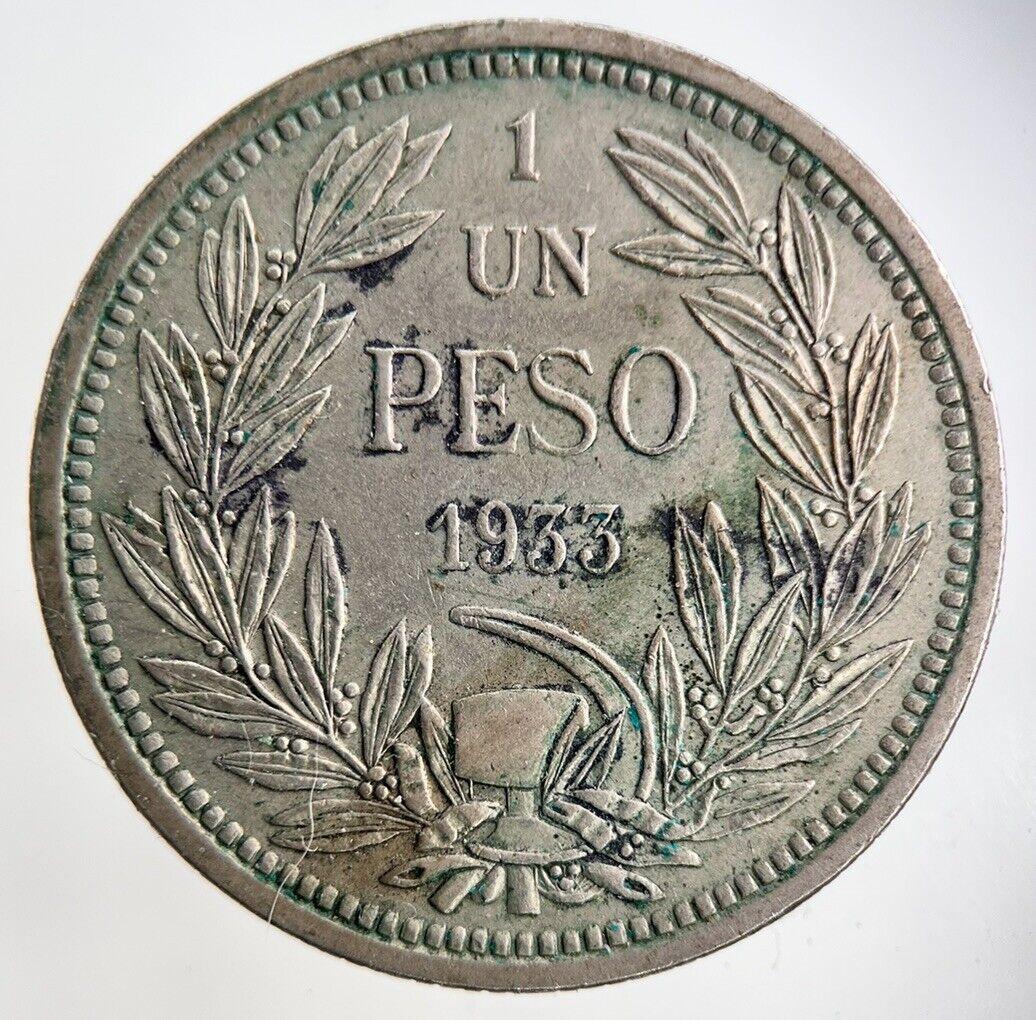 1933 Chile 1 Un Peso Coin | Fine Collectable Grade
