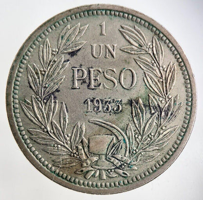 1933 Chile 1 Un Peso Coin | Fine Collectable Grade