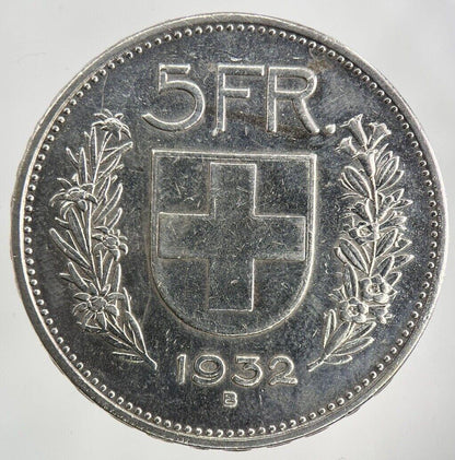 1932 Switzerland Swiss 5 Franc Silver Coin | Fine Collectable Grade