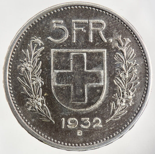 1932 Switzerland Swiss 5 Franc Silver Coin | Fine Collectable Grade