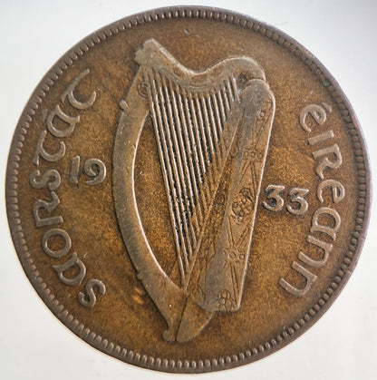 1933 Irish Penny Coin | Fine Collectable Grade | a4731