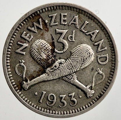 1933 New Zealand Threepence Silver Coin | Fine Collectable Grade | a3441