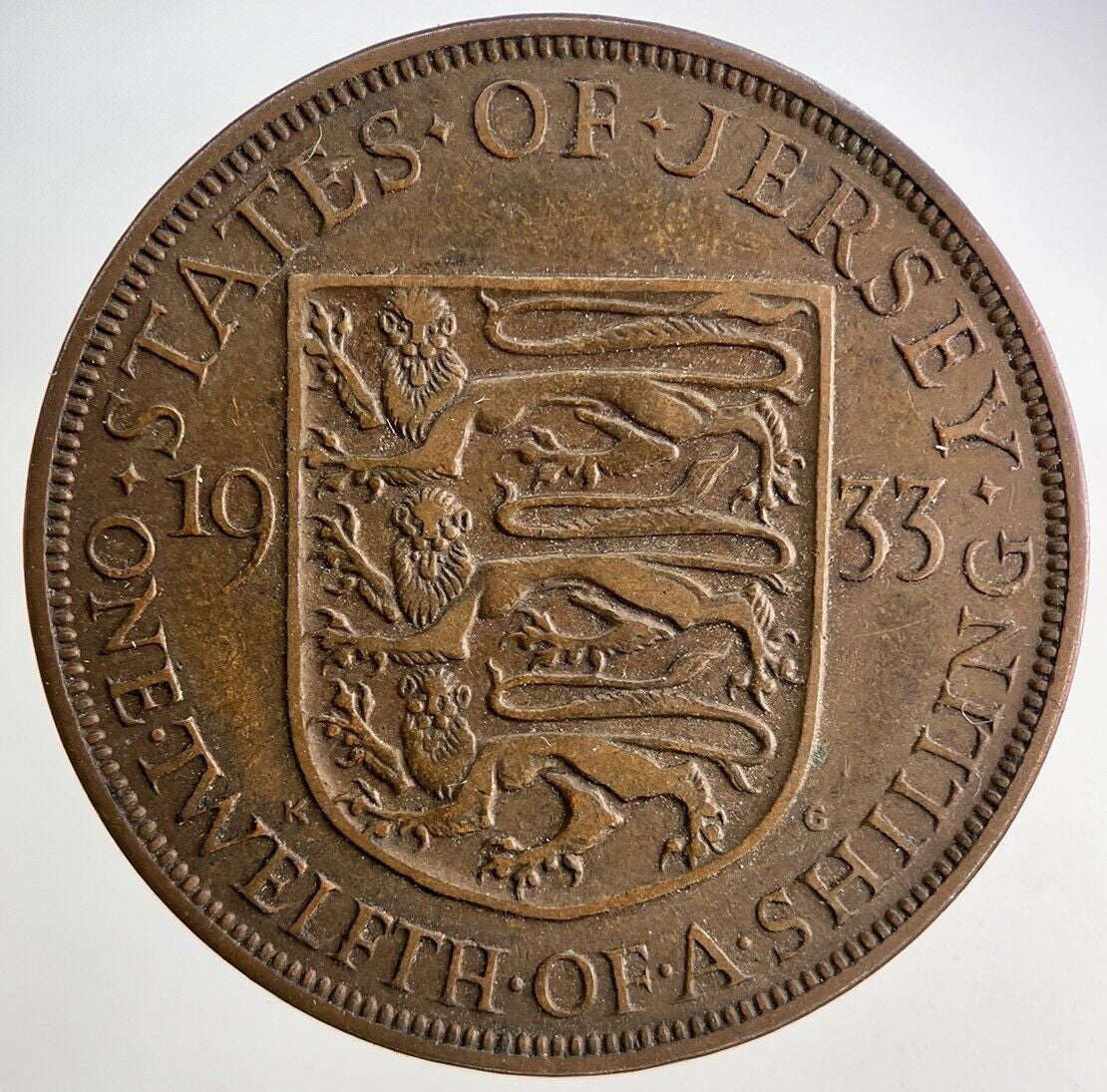 1933 Jersey One Twelfth Of A Shilling 1/12th Coin | Fine Collectable Grade