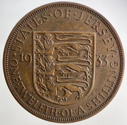 1933 Jersey One Twelfth Of A Shilling 1/12th Coin | Fine Collectable Grade