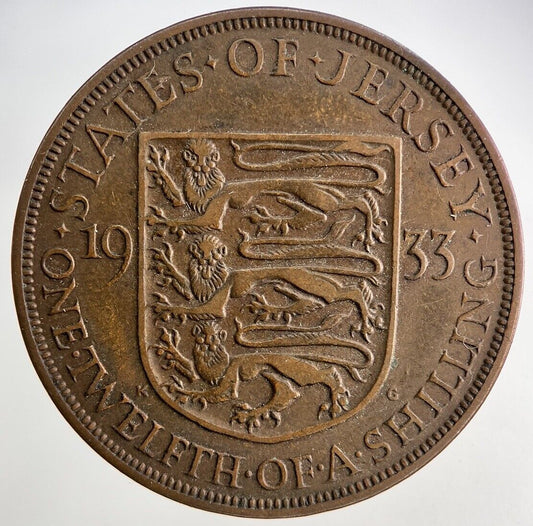 1933 Jersey One Twelfth Of A Shilling 1/12th Coin | Fine Collectable Grade