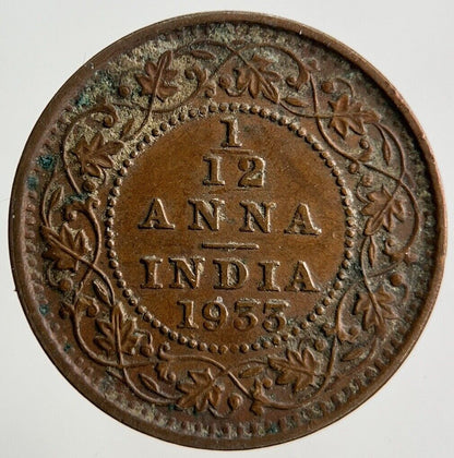 1933 India 1/12 Anna Coin | Fine Collectable Grade