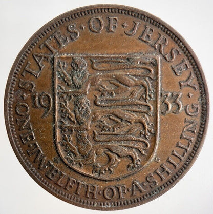 1933 Jersey One Twelfth Of A Shilling 1/12 Coin | Fine Collectable Grade