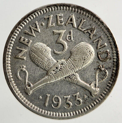 1933 New Zealand Threepence Silver Coin | Fine Collectable Grade
