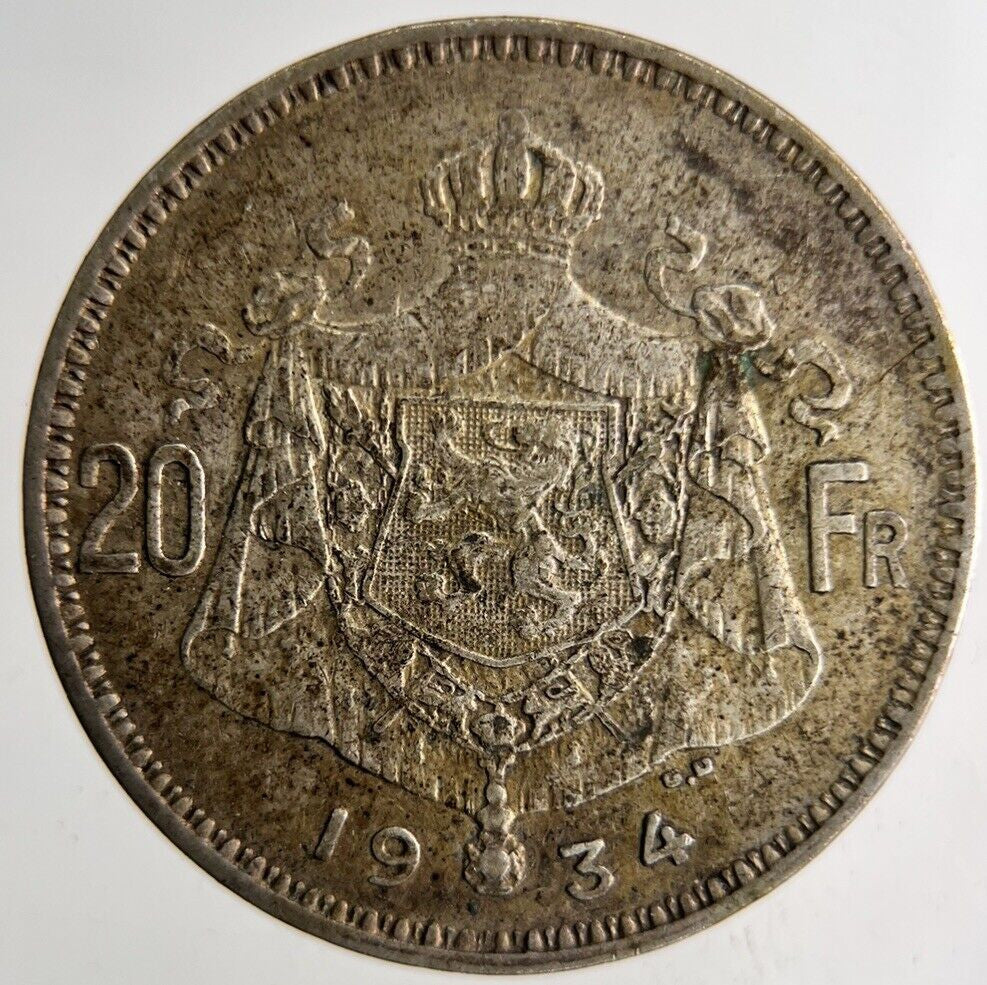 1934 Belgium 20 Francs Silver Coin | Fine Collectable Grade
