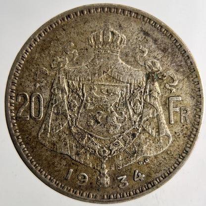 1934 Belgium 20 Francs Silver Coin | Fine Collectable Grade