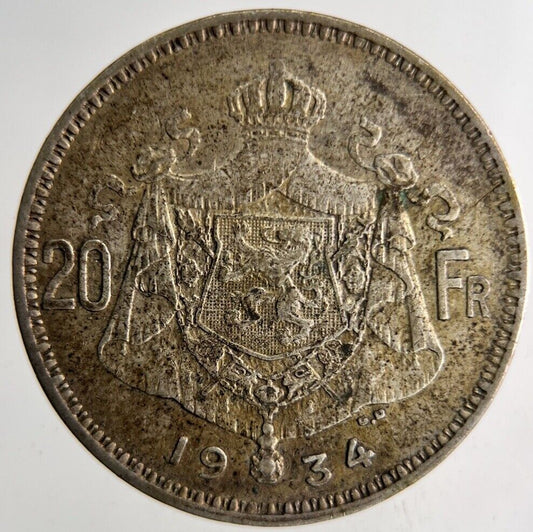 1934 Belgium 20 Francs Silver Coin | Fine Collectable Grade