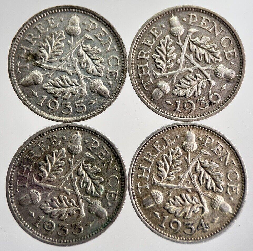 1933/34/35/36 George V Threepence Silver Coins | Very High Grade | a8733