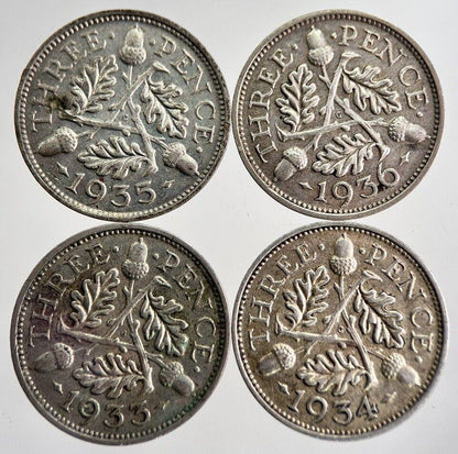 1933/34/35/36 George V Threepence Silver Coins | Very High Grade | a8733