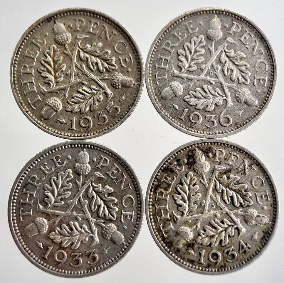 1933/34/35/36 George V Threepence Silver Coins | Very High Grade | a8734