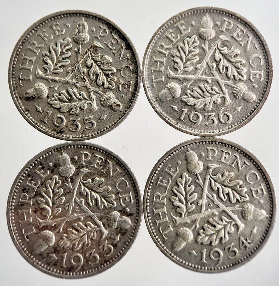 1933/34/35/36 George V Threepence Silver Coins | Very High Grade | a8735