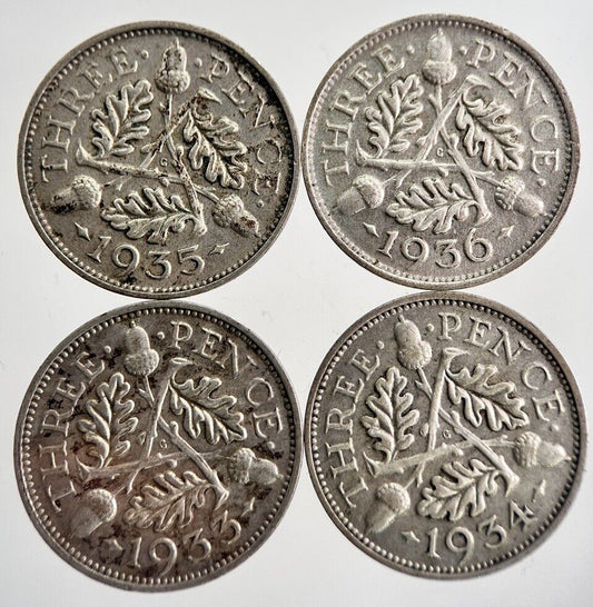1933/34/35/36 George V Threepence Silver Coins | Very High Grade | a8735