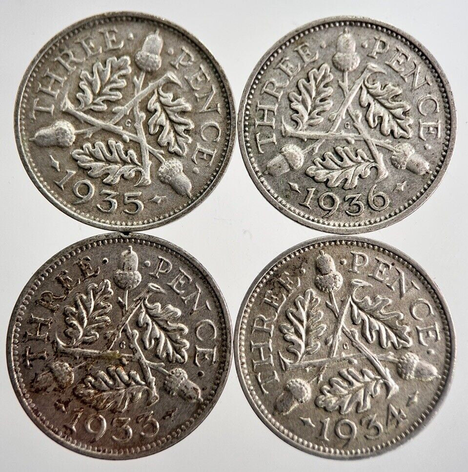 1933/34/35/36 George V Threepence Silver Coins | Very High Grade | a8731
