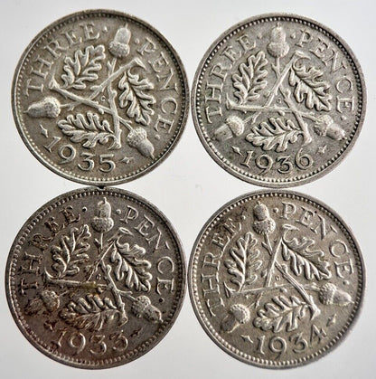 1933/34/35/36 George V Threepence Silver Coins | Very High Grade | a8731