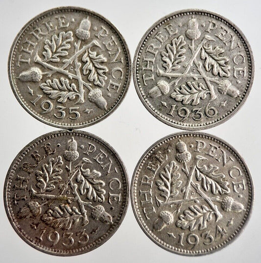 1933/34/35/36 George V Threepence Silver Coins | Very High Grade | a8731