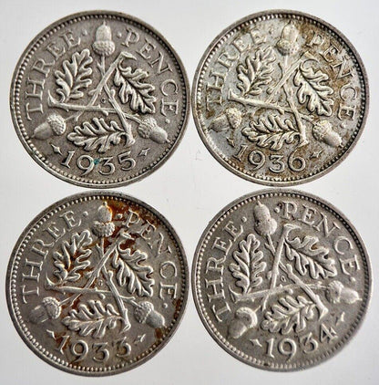 1933/34/35/36 George V Threepence Silver Coins | Very High Grade | a8732