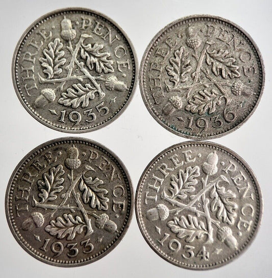 1933/34/35/36 George V Threepence Silver Coins | Very High Grade | a8730