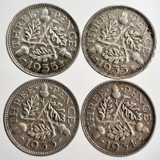 1933/34/35/36 George V Threepence Silver Coins | Very High Grade | a8729