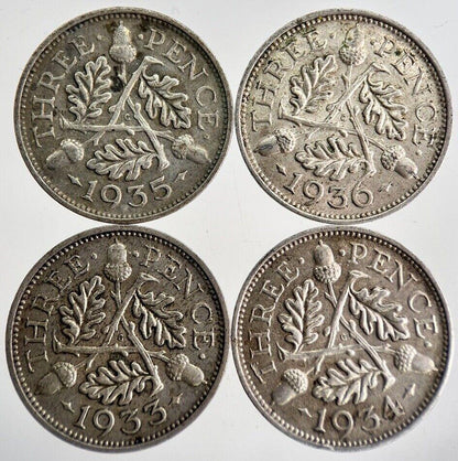 1933/34/35/36 George V Threepence Silver Coins | Very High Grade | a8745