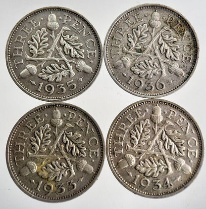1933/34/35/36 George V Threepence Silver Coins | Very High Grade | a8746