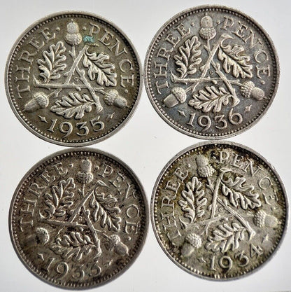 1933/34/35/36 George V Threepence Silver Coins | Very High Grade | a8748