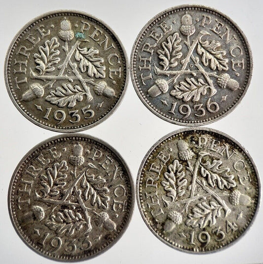 1933/34/35/36 George V Threepence Silver Coins | Very High Grade | a8748