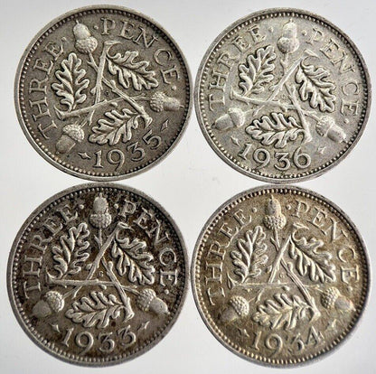 1933/34/35/36 George V Threepence Silver Coins | Very High Grade | a8747