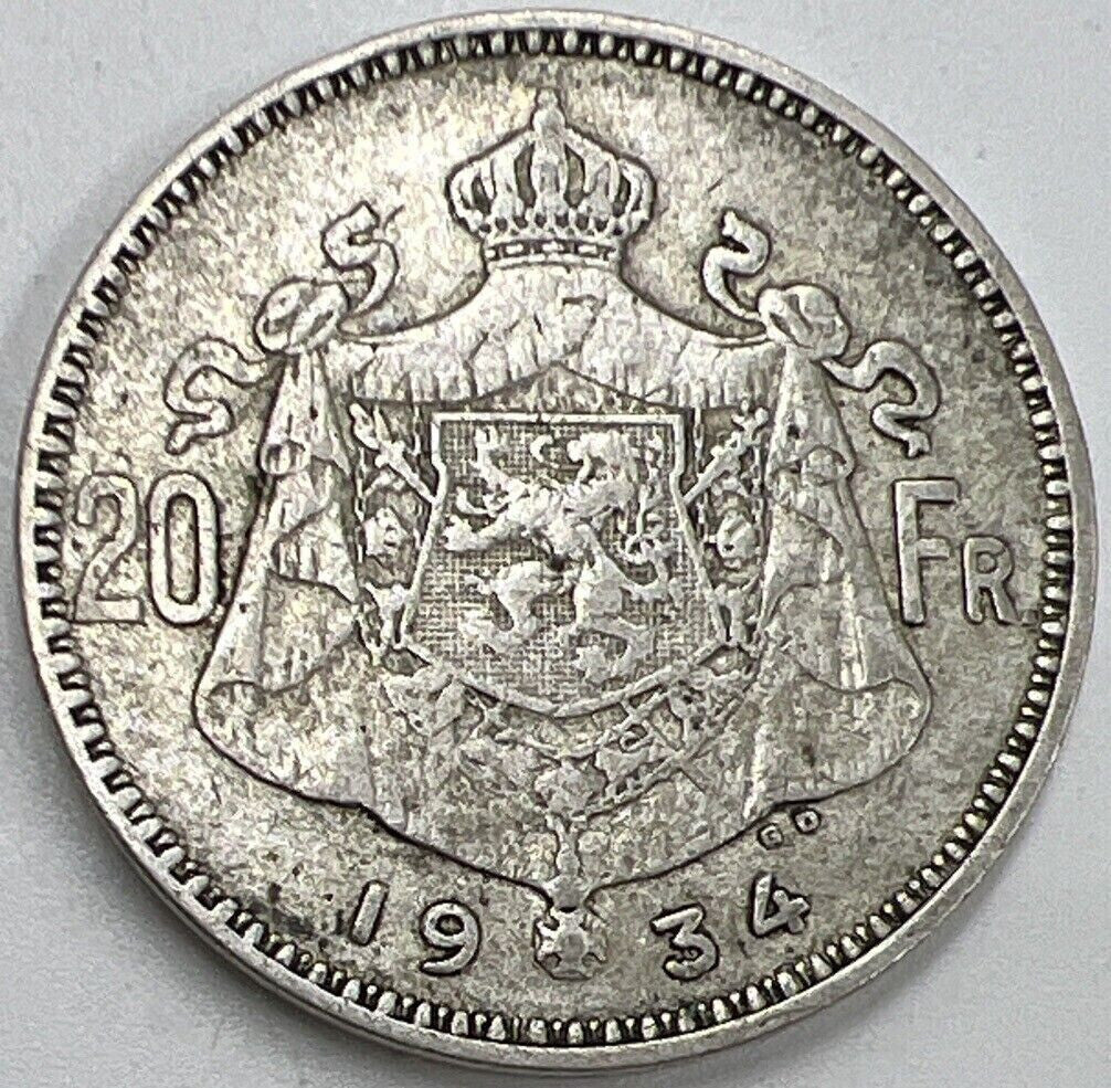 1934 20 Franc | Belgium Silver Coin | Collectable Grade | a673