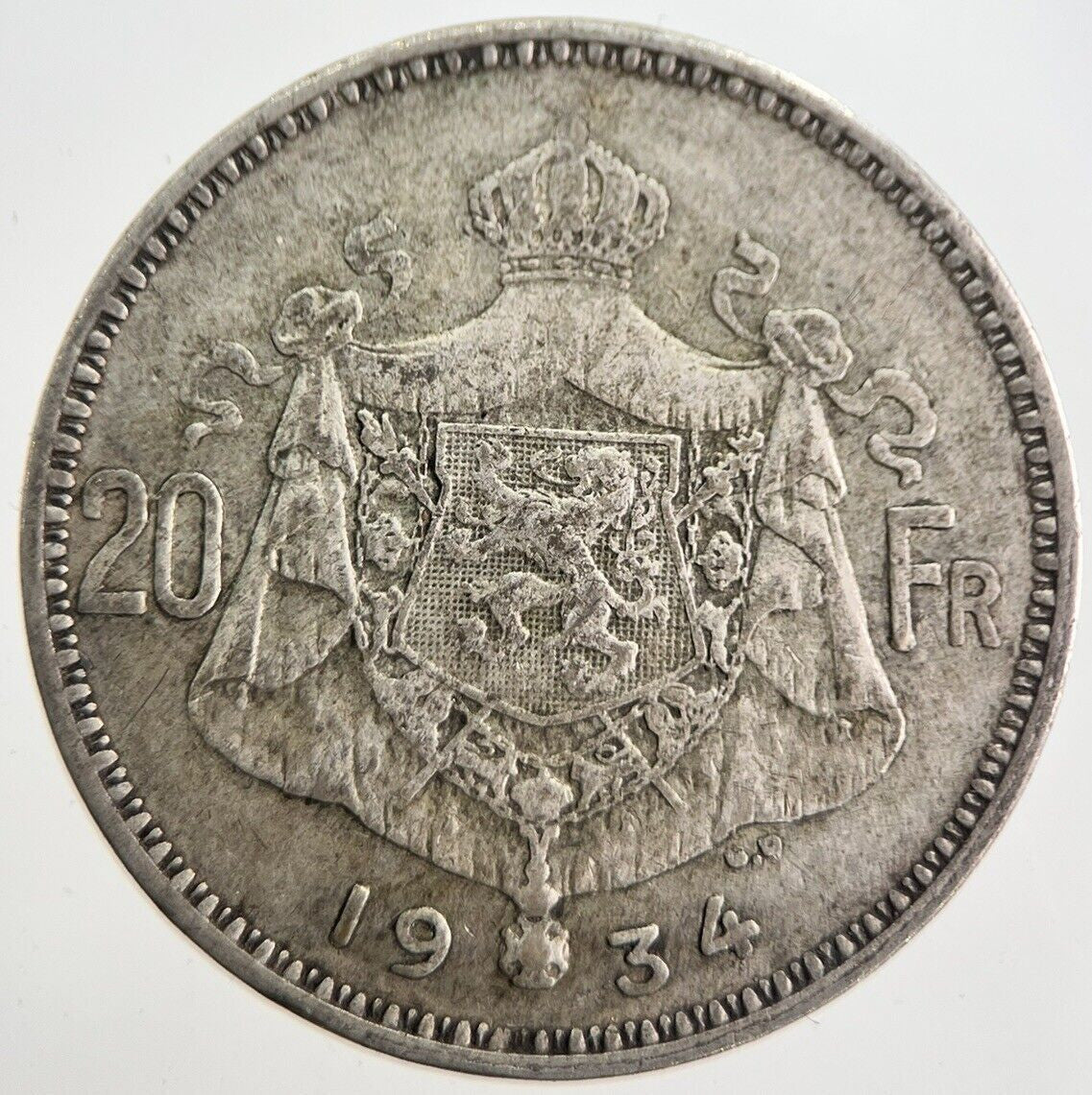 1934 Belgium 20 Francs Silver Coin | Collectable Grade | a7618