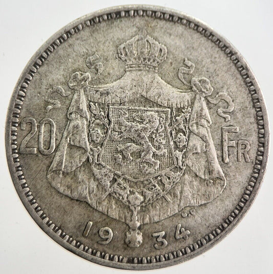 1934 Belgium 20 Francs Silver Coin | Collectable Grade | a7618