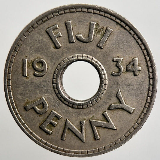 1934 Fiji 1 One Penny Coin | Fine Collectable Grade | a2116