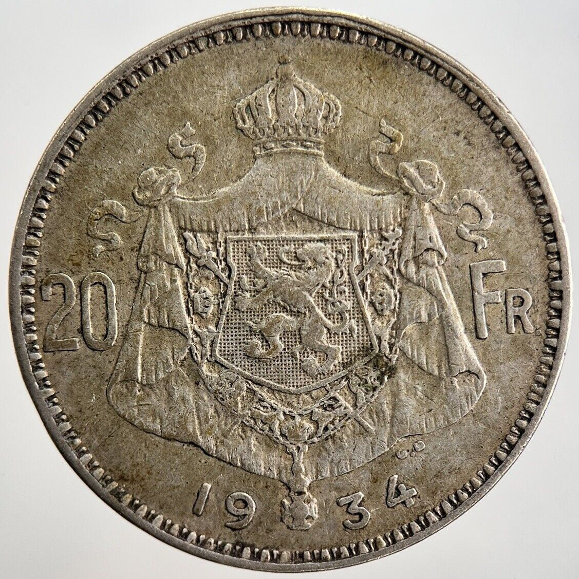 1934 Belgium 20 Franc Silver Coin | Fine Collectable Grade