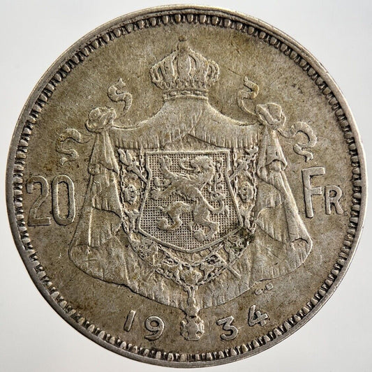 1934 Belgium 20 Franc Silver Coin | Fine Collectable Grade