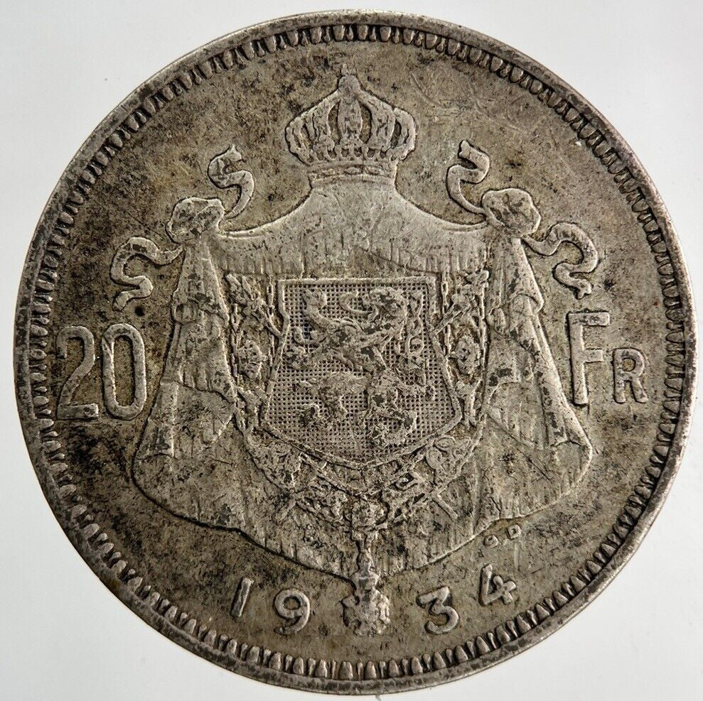 1934 Belgium 20 Francs Silver Coin | Fine Collectable Grade