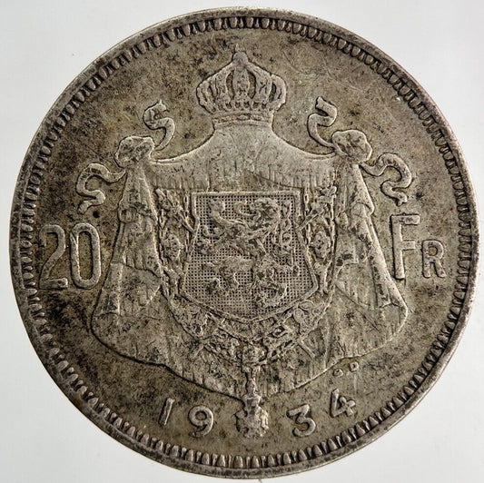 1934 Belgium 20 Francs Silver Coin | Fine Collectable Grade