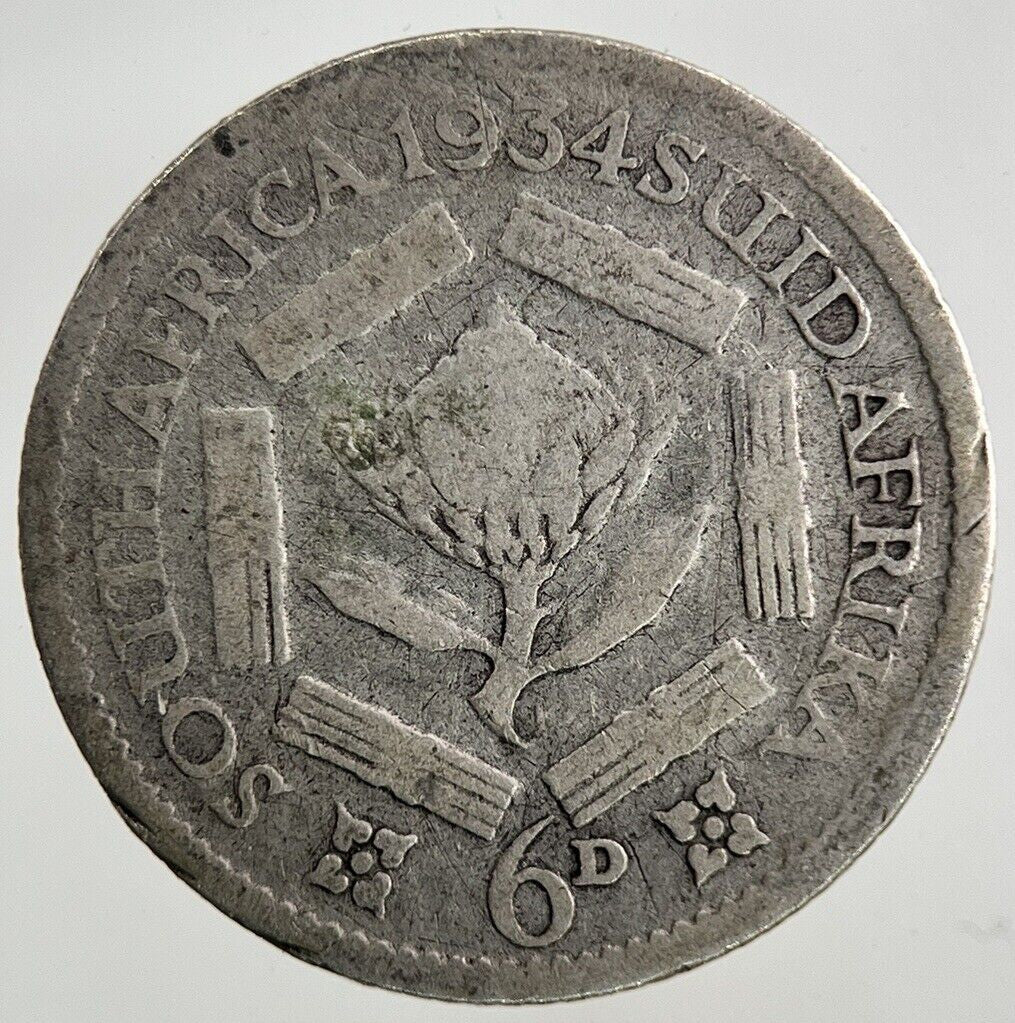 1934 South Africa Sixpence Silver Coin | Fair Grade