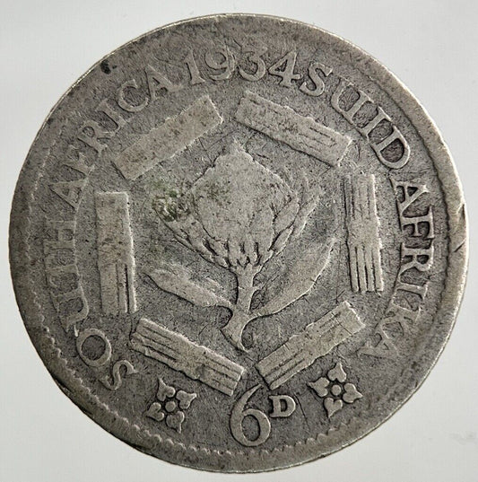 1934 South Africa Sixpence Silver Coin | Fair Grade