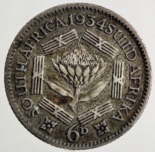 1934 South Africa Sixpence Silver Coin | Fine Collectable Grade