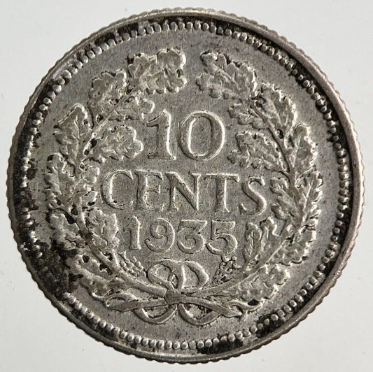 1935 Netherlands 10 Cent Silver Coin | Fine Collectable Grade