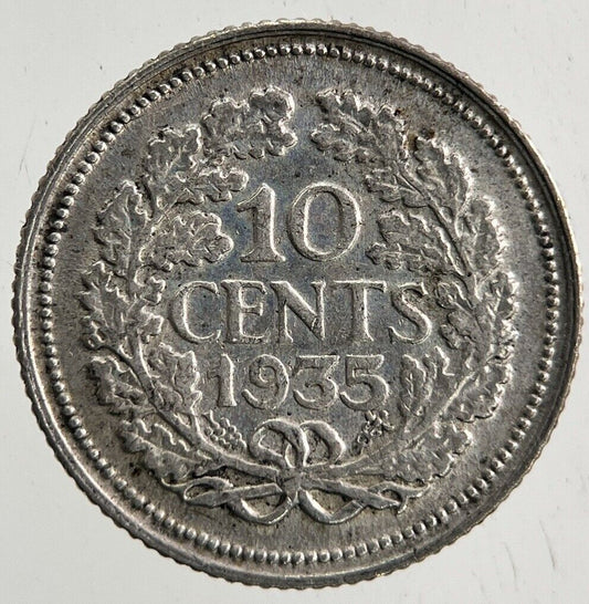 1935 Netherlands 10 Cents Silver Coin | Fine Collectable Grade