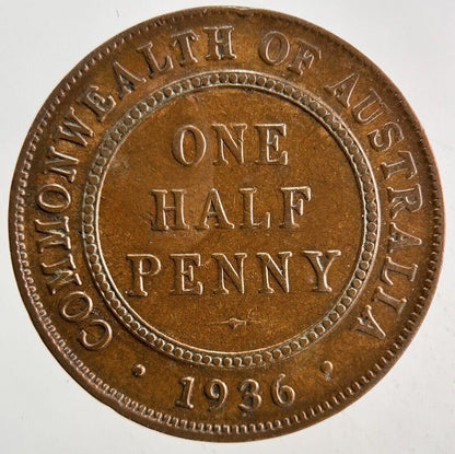 1936 Australia Half-Penny Coin | Fine Collectable Grade